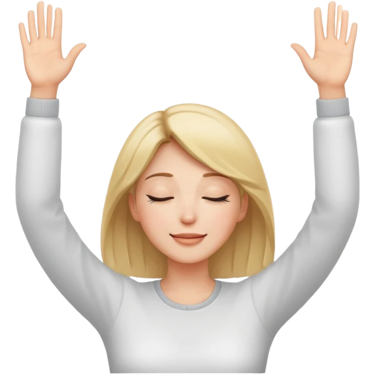 Woman with hands in the air open palms with closed eyes and slight smile emoji