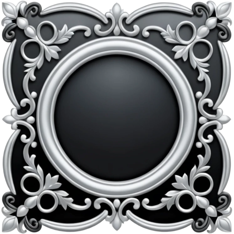 Black and silver filigree page border, 3D, extremely detailed design emoji
