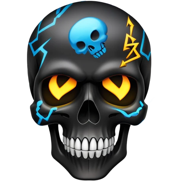 sleek black skull with electric graffiti designs and high-end fashion logos, dramatic three-quarter view emoji