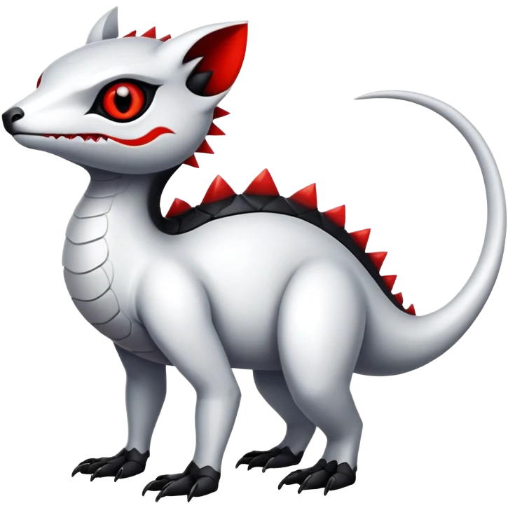 a shiny white with black belly and red eyes exotic edgy vernid-fionbri-creature full body emoji