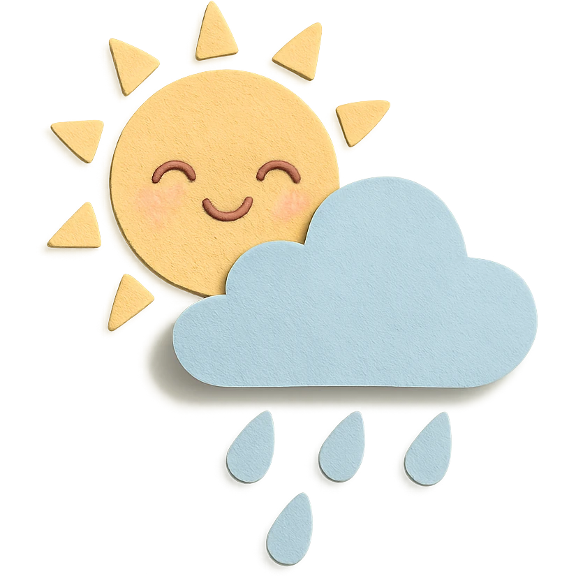 soft pastel kawaii sun, rain, and cloud weather icons together emoji