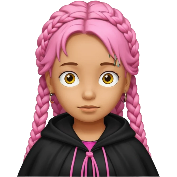 pink braids hair kid girl, wear black cloak, simpson style emoji