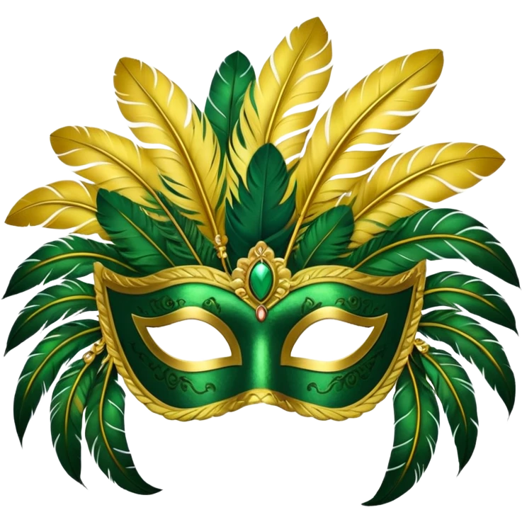 masquerade mask with yellow and green feathers emoji