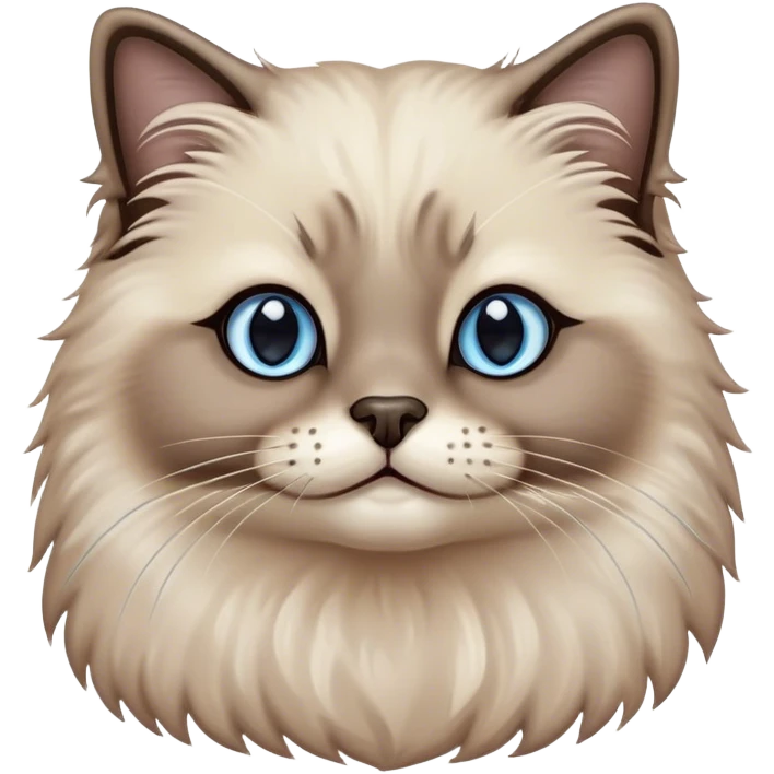 Cinematic Adorable Fluffy Brown Seal Ragdoll Cat Portrait Emoji, Head tilted cutely with big, sparkling blue eyes, soft brown seal-colored fur with darker points on the ears, face, and paws, Simplified yet irresistibly adorable features, highly detailed, glowing with a soft, warm glow, high shine, yawning in a peaceful and playful manner, stylized with a touch of whimsy, bright and endearing, soft glowing outline, capturing the essence of a relaxed and loving kitten, so cute it feels like it could leap out of the screen and stretch into a cozy nap! emoji