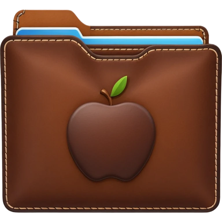 A 3D Apple-style emoji of an industrial leather material, shown as a neatly folded or rolled sheet of dark brown leather with visible texture and stitching details, giving a modern and manufactured look, clean and simple design, no background emoji