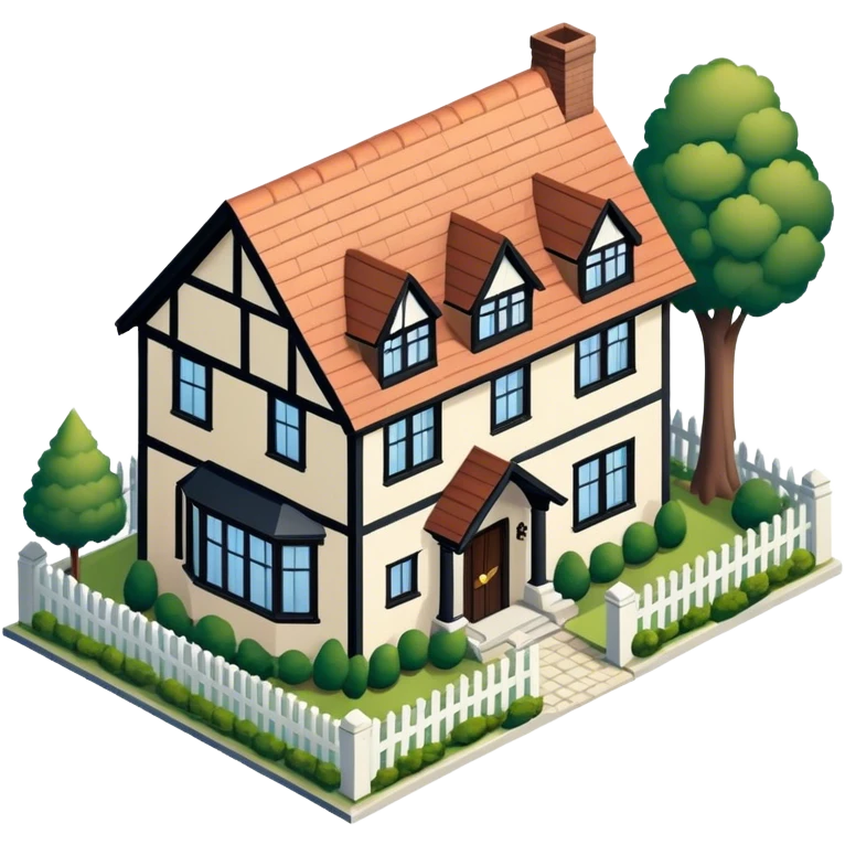 tudor-style suburban house isometric exterior view emoji