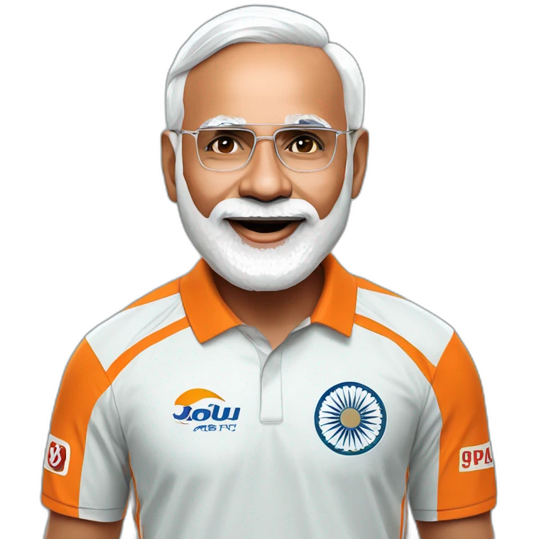 hyper realistic narendra modi in indian cricket team jersey doing cristiano ronaldo's celebration 'siuuu' emoji