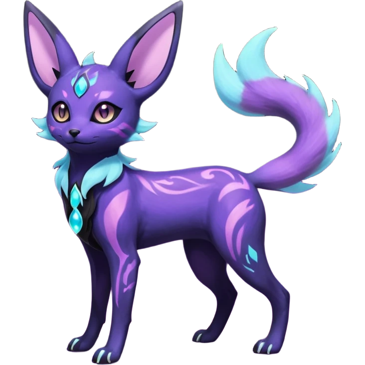 Rare realistic purple indigo violet nebulae shiny sparkly dark-neon glowing bioluminescent edgy badass epic pretty beautiful handsome gorgeous aesthetic colorful vibrant Vernid-Trico-Umbreon-Espeon-species-Fakemon-creature by LiLaiRa, 4 legs, 1 tail, random markings, (full body) emoji
