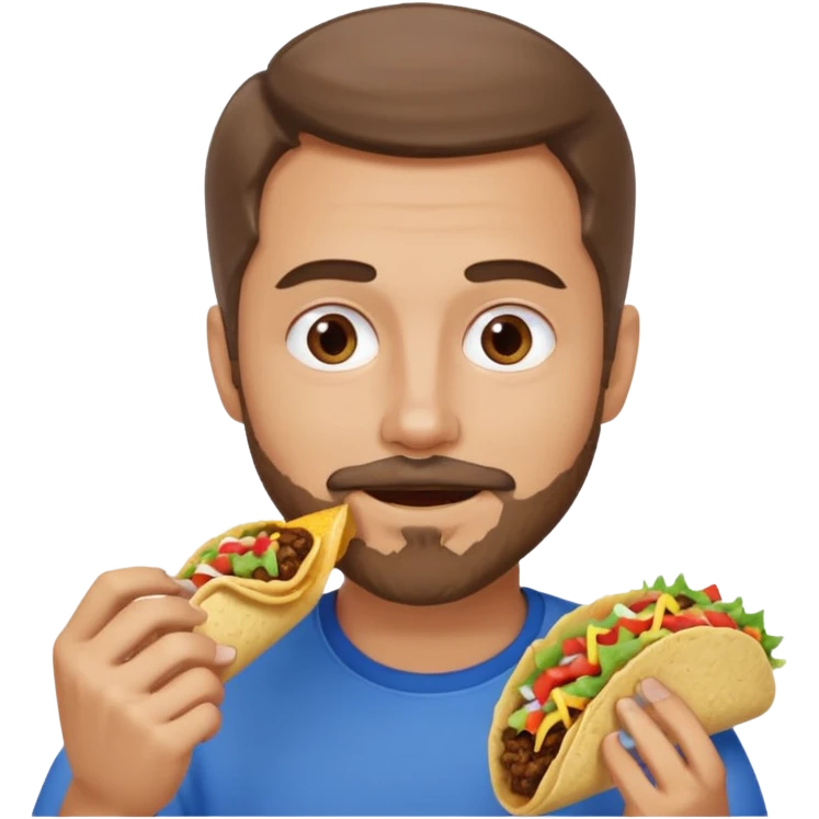 White man with brown hair, blue eyes and a gray goatee eating a taco emoji