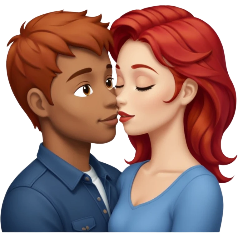 kissy face between brown hair man and redhead woman emoji