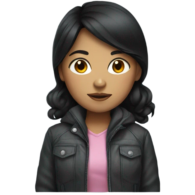 black-haired girl in jacket looks straight emoji