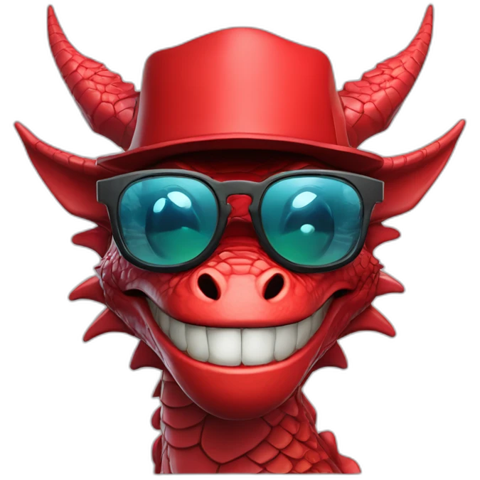 crazy-funny-cyberpunk-red-dragon-head-with-beautiful-smile-wearing-glasses-and-hat emoji