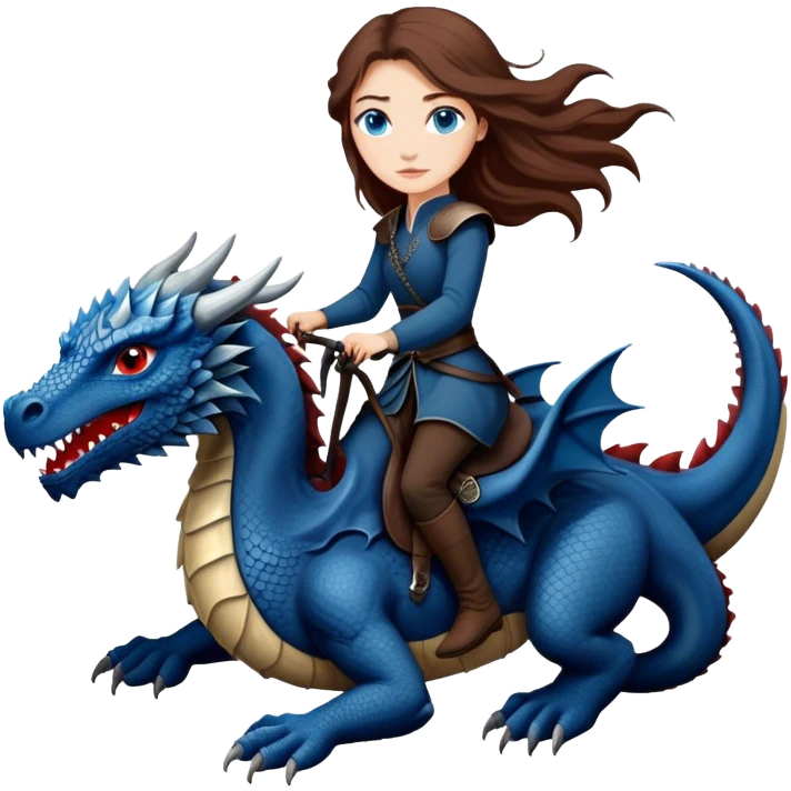 Me, a white female with long brown hair, and blue eyes, riding a black Game of Thrones dragon with a tiny bit of red, to your work emoji