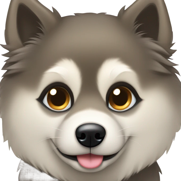 Perro pomsky,negro, con un ojo azul y otro ojo marrón,  emoji