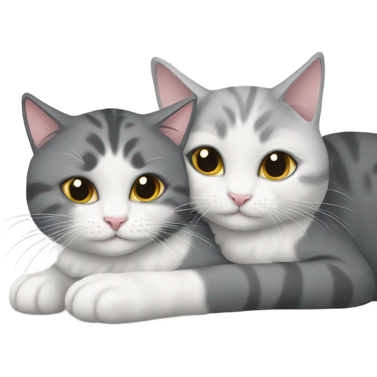 Grey and white cats hug each other emoji