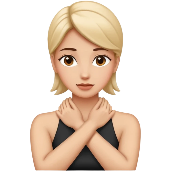 Woman with hands crossed over neck emoji