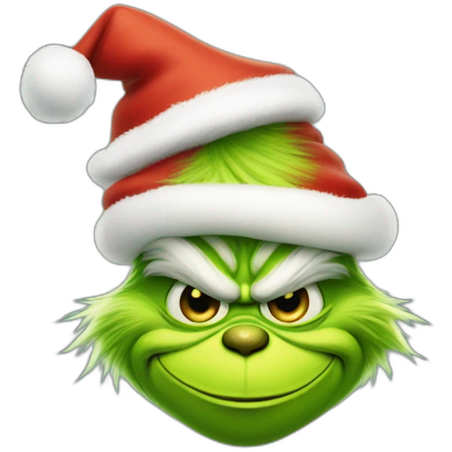 Grinch smiling with santa clause hat emoji