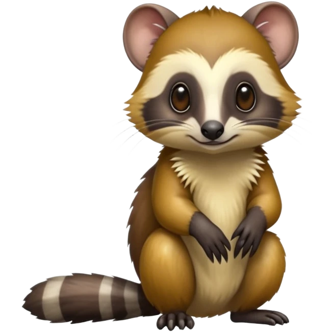 Colorful shiny hyper-realistic cute smooth soft fuzzy Tamarin-Anteater-Civet-Numbat-hybrid (full body) emoji