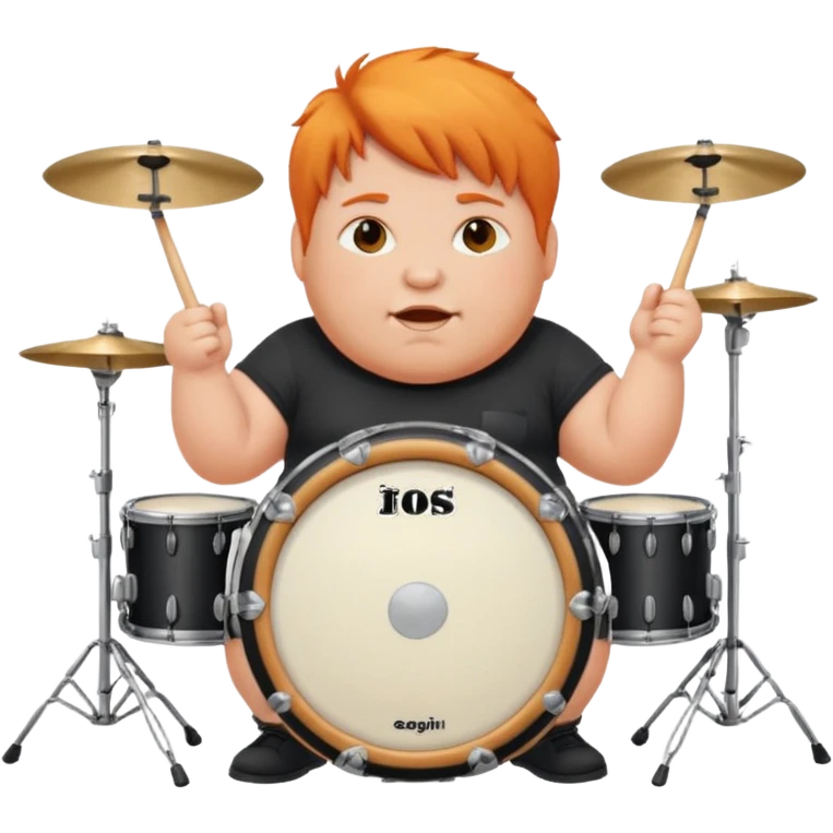 A chubby orange hair fan pounding a bass drum, cheeks puffing with energy. emoji