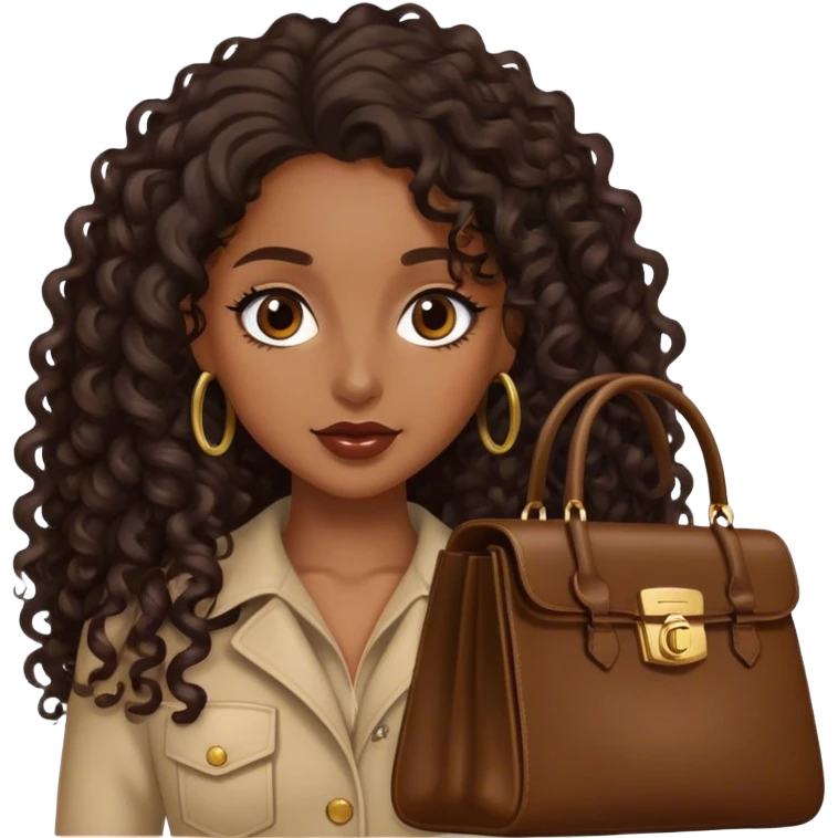 Rich dark brown girl with dark brown long curly hair expensive bags  emoji