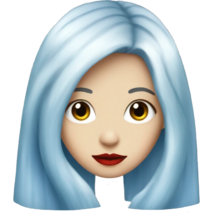 Long white and blue hair, red lips, high nose bridge, blue one piece emoji