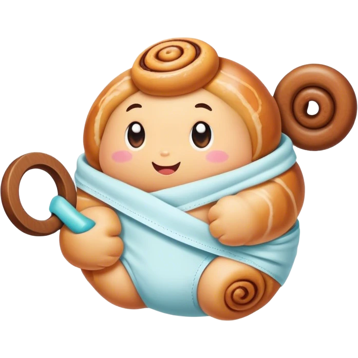 Cinnamon bun with diaper on and rattle emoji