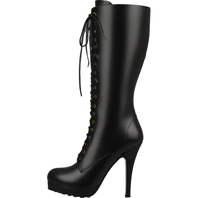 Black tall High heel boot lace up leather tall emoji