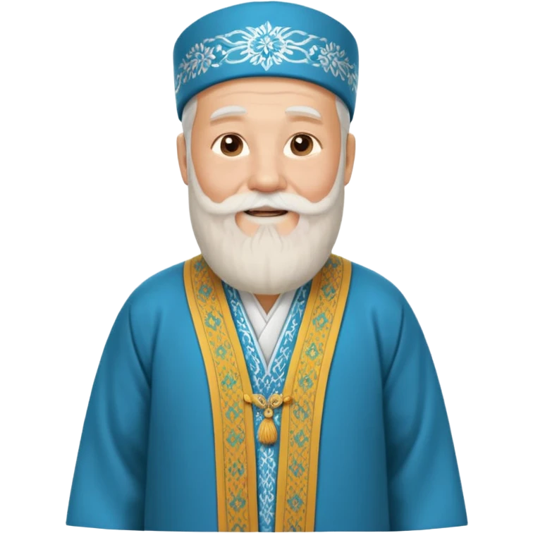 создай эмодзи дедушки который улыбается с белой бородой в традиционном казахском чапане. эмодзи должна показать дедушку повернутого в право от него на 45 градусов и иллюстрировать дедушку по пояс, без ног. emoji