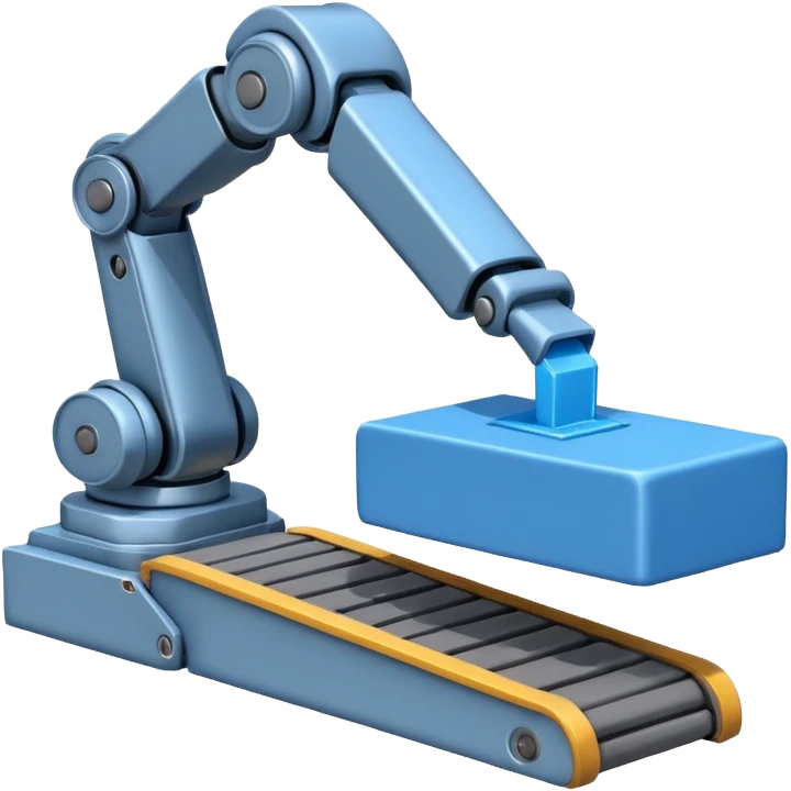 robot arm which is picking blue block on conveyor belt emoji