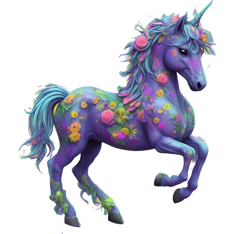Zombie Pegasus unicorn psychedelic flowers floral groovy art neon rave raving emoji