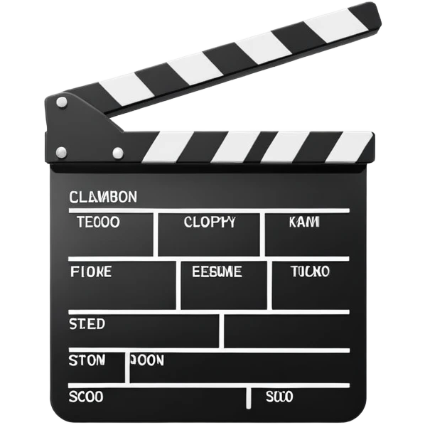 minimal movie clapperboard with essential lines only, clean design, black and white emoji