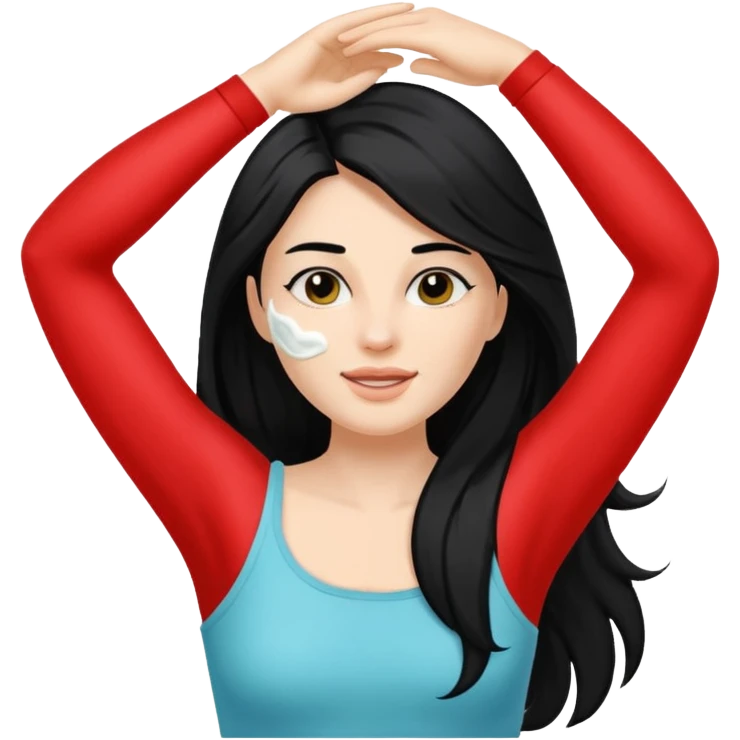 woman black long hair shaving armpit with cream on armpit emoji