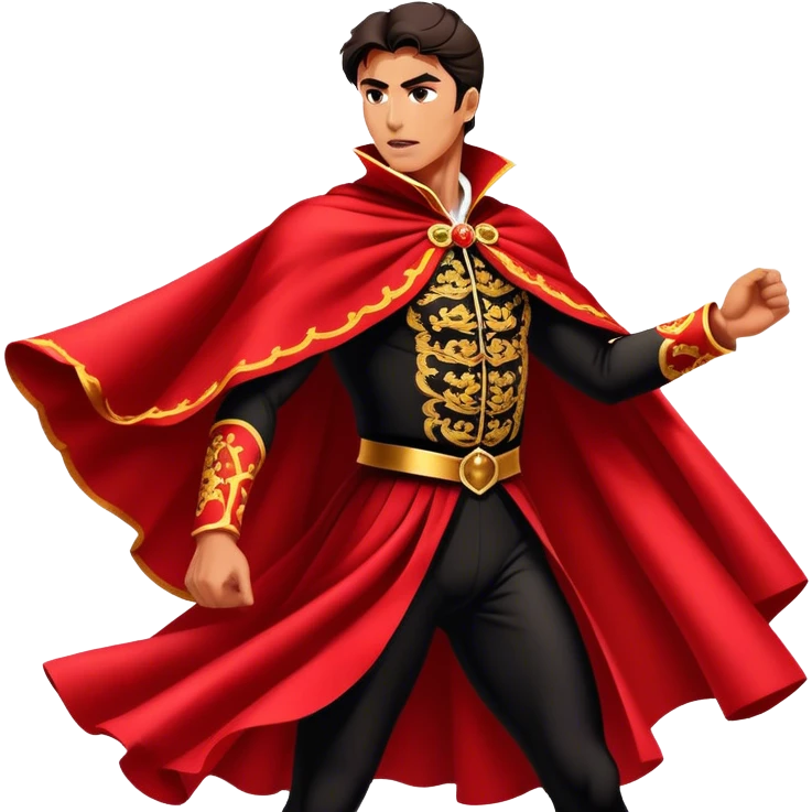​Cinematic Spanish Matador Holding a Red Cape, rendered with dynamic motion blur and vivid, high-contrast lighting, emoji