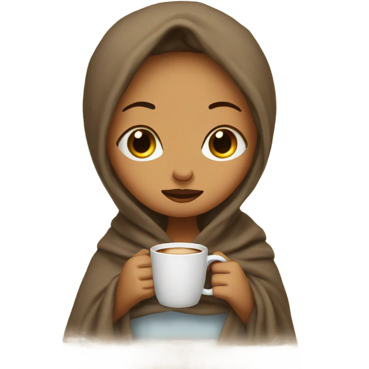 girl inside a blanket sipping coffee eyes closed emoji