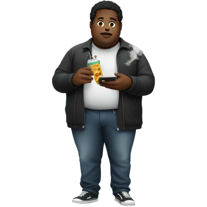 Fat Black guy smoking a vape and eating emoji