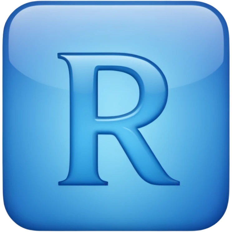 capital letter "R" printed in blue color square shape in center emoji