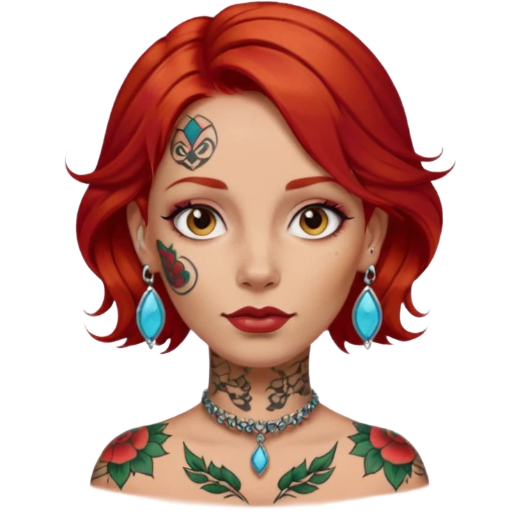 red hair woman with extra  big earring and face tattoed emoji