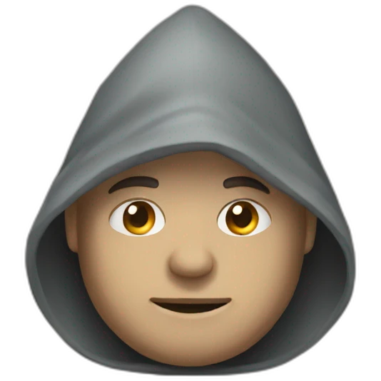 a hooded man with a stone emoji