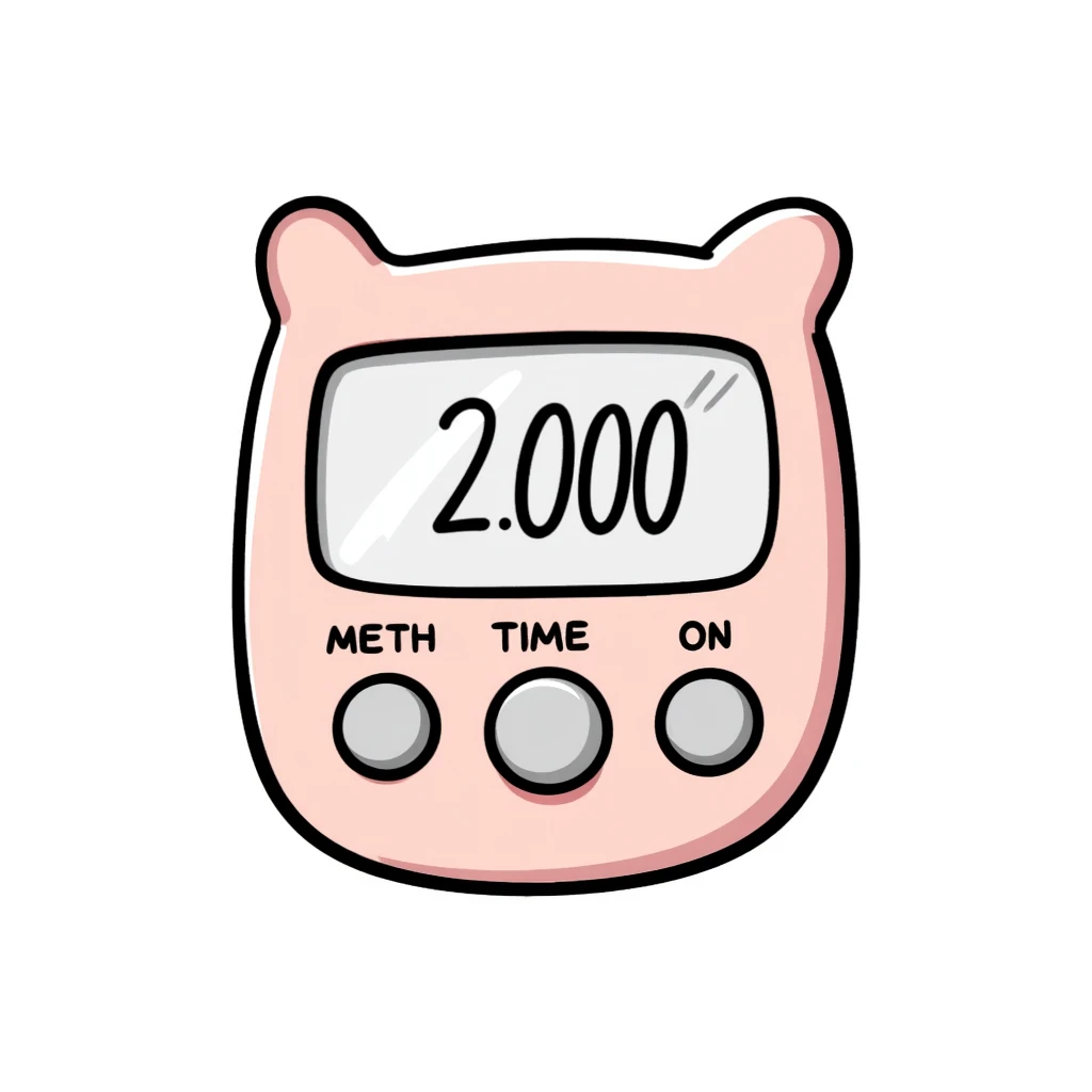 A gym interval timer/stopwatch with display and buttons in pastel colors (dd9fb0, ffc6d3, a3bfc9, c4bee2, f1b091), hand-drawn doodle style emoji