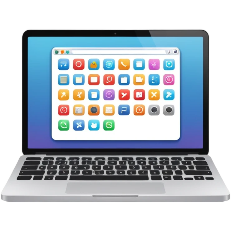 laptop emoji with bright screen displaying tiny icons for art, writing, and photos, representing a personal website with creative work emoji