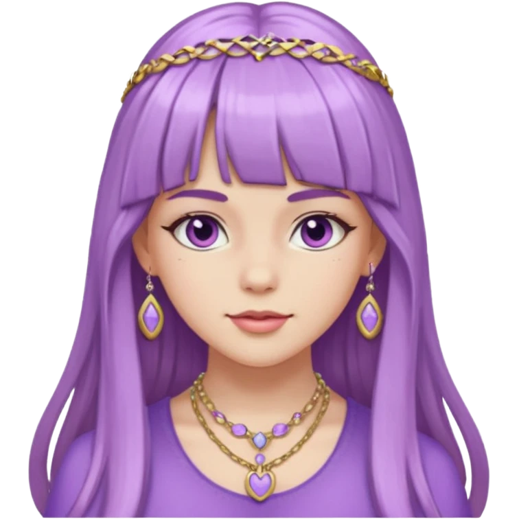 lilac girl with long hair and bangs worker and acessories emoji