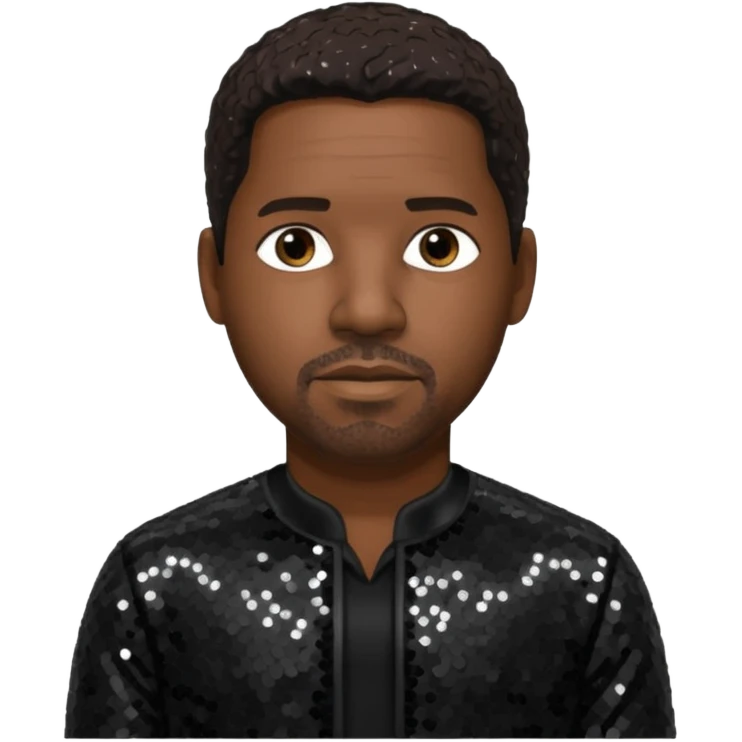 Denzel Washington with dark brown hair, black sequin outfit emoji