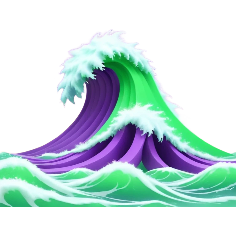 3D render of Tsunami, miniature weather phenomenon, volumetric particle effects, wavy glowing neon green and purple ribbons in the sky, elemental energy, emoji style, isolated on white background --v 6.0. emoji