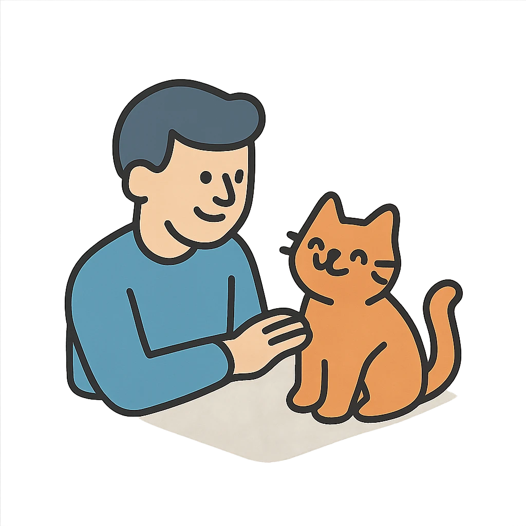 мужчина видит что кошка счастлива emoji