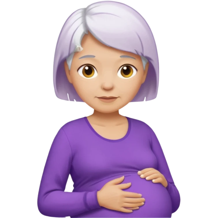 older pregnant woman with short white hair, purple shirt, medium color skin emoji