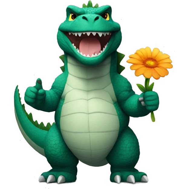 godzilla holding flower and thumbs up emoji