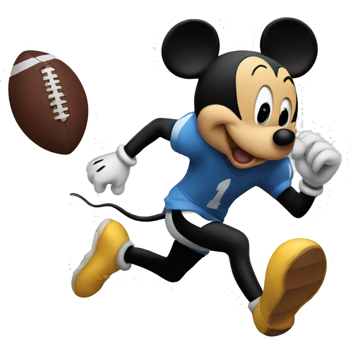 Mickey Mouse running with a football emoji