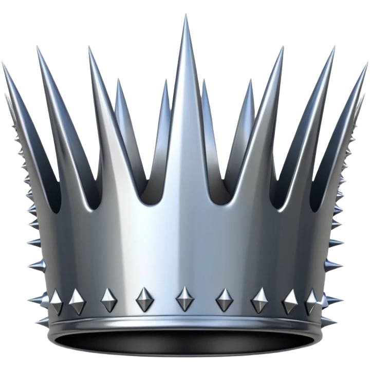 A spiked crown emoji made of silver chrome, sharp yet rounded metallic spikes, glossy reflections, aggressive luxury swag aesthetic, iOS emoji style, centered, clean white background emoji