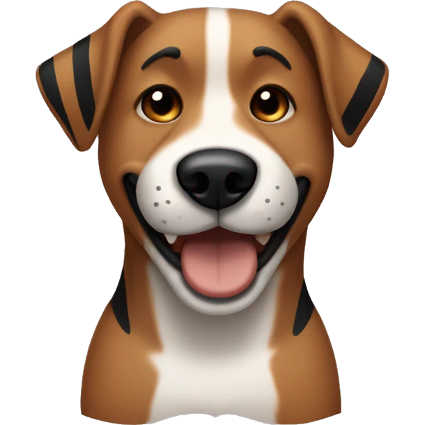 brown mutt dog with black stripes and a big mouth laying down with butt in the air emoji