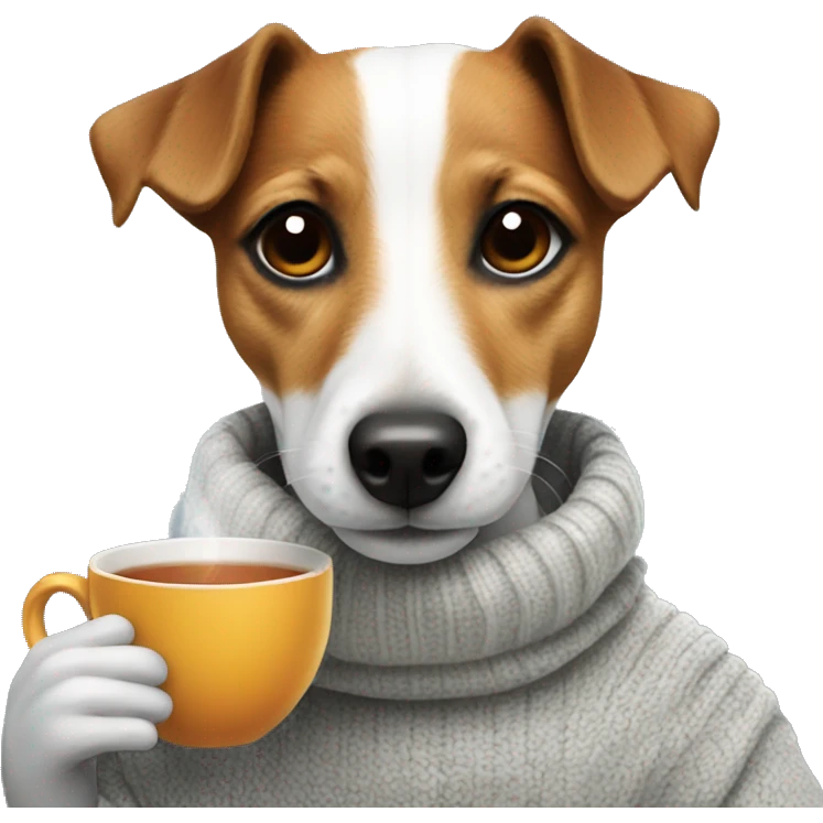 Jack russel wearing a jumper drinking tea emoji